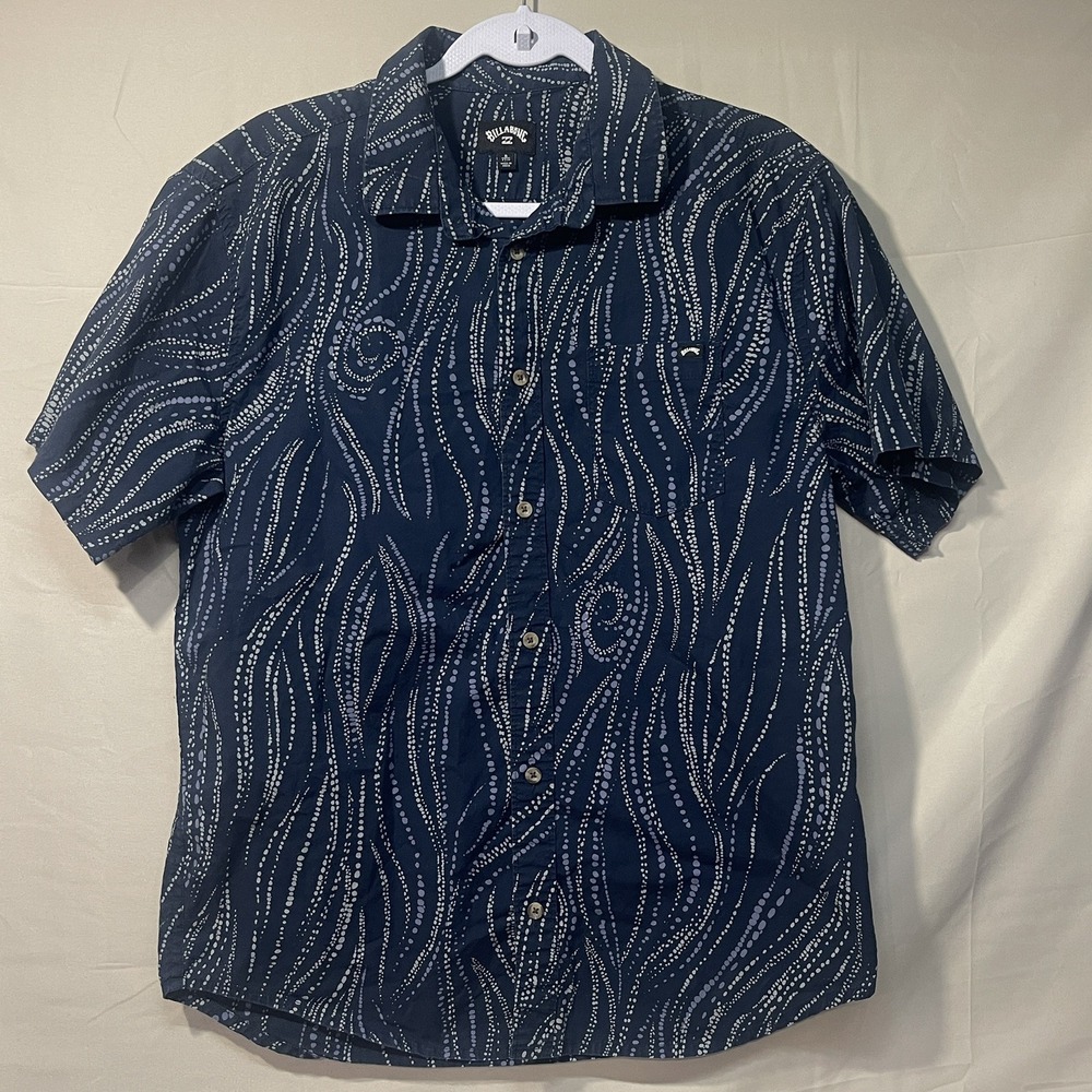 Billabong Sundays Mini Abstract Short Sleeve Button Down Navy Blue Mens Small